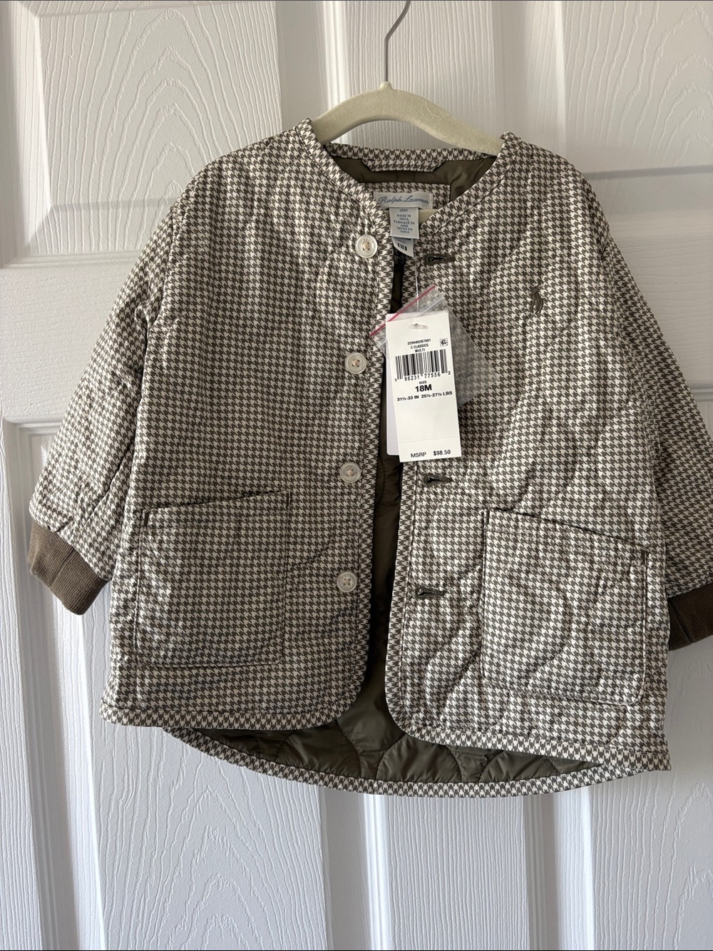 Ralph Lauren Houndstooth Quilted Pea Coat in Beige and Brown